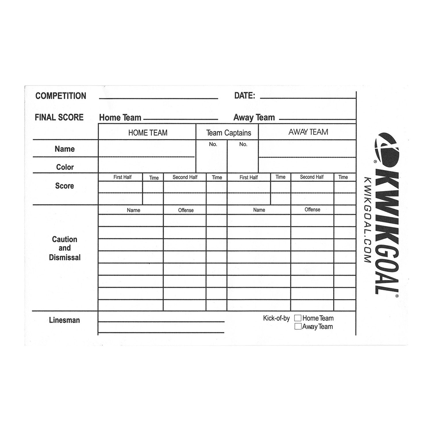 Kwik Goal Referee Score Sheets