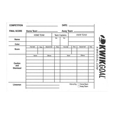 Kwik Goal Referee Score Sheets