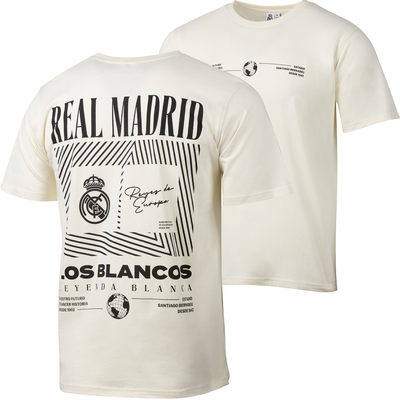 Camiseta blanca roto con gráfico del Real Madrid para hombre