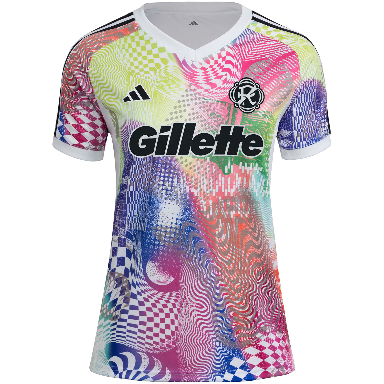 Camiseta adidas New England Revolution 2025 Pride para mujer antes del partido