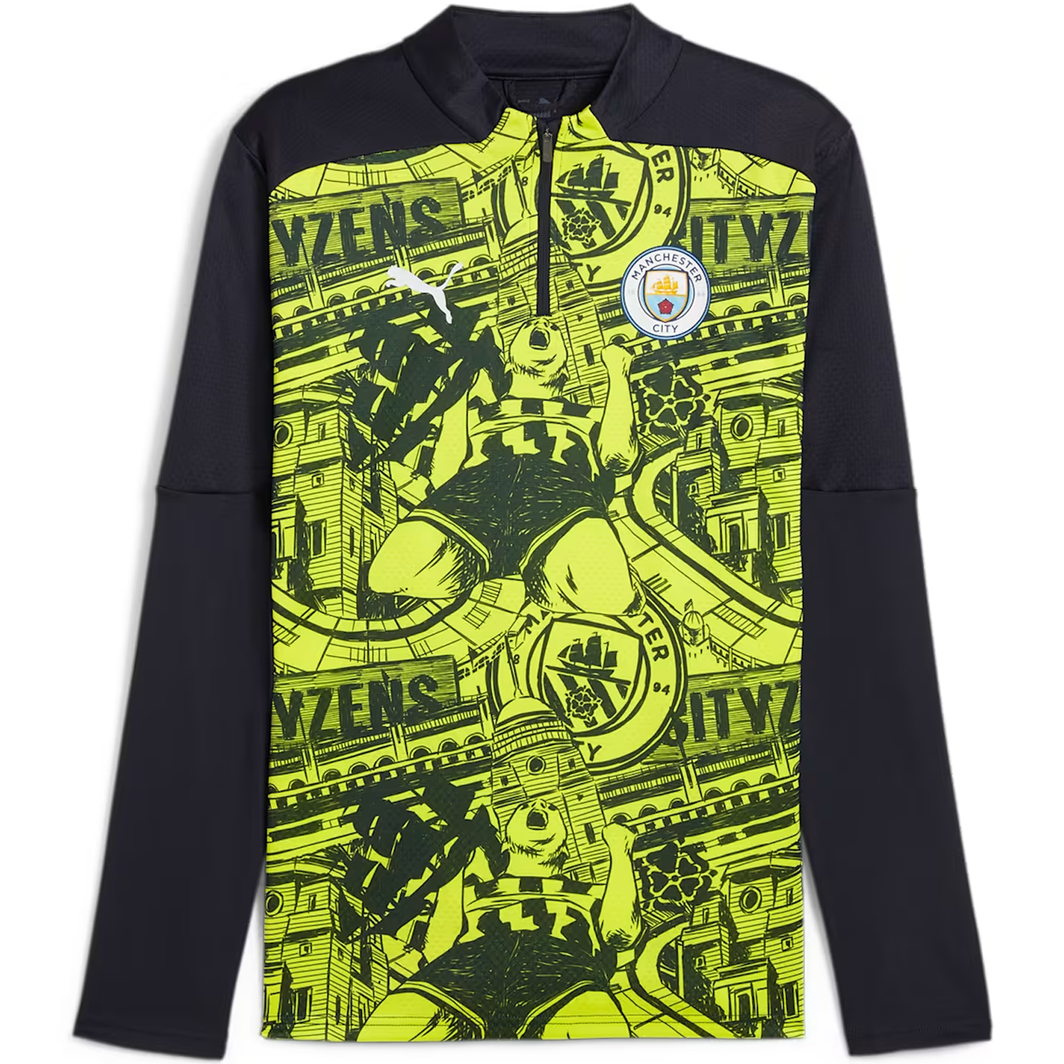 Camiseta prepartido Puma Manchester City 2024-25 para hombre con cremallera de un cuarto